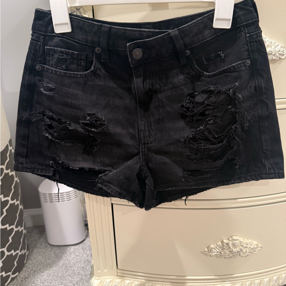 American Eagle Outfitters Black Distressed Jean Shorts